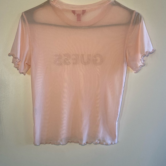 GUESS Light Pink Sheer Short Sleeve Top - Picture 2 of 4